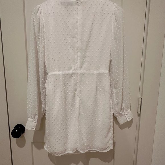 Lulus White Swiss Dot Long Sleeve Tie-Front Mini Dress - Picture 9 of 9